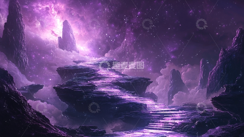 高清大图下载【趣麦麦图】紫色梦幻星空峡谷
