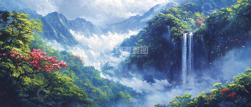 高清大图下载【趣麦麦图】仙境般的山谷瀑布