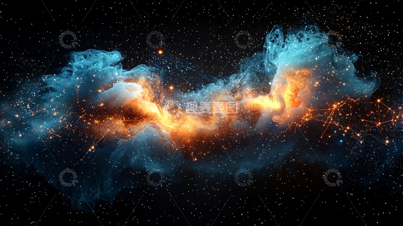 高清大图下载【趣麦麦图】宇宙星云蓝橙色火焰