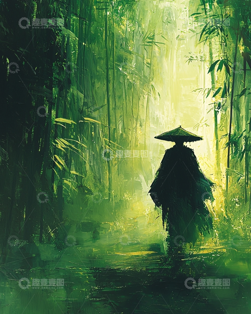 高清大图下载【趣麦麦图】竹林中孤独的旅人