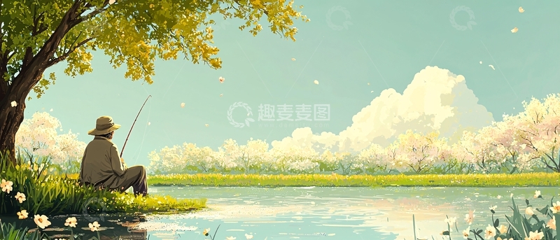 高清大图下载【趣麦麦图】垂钓老人田园风光