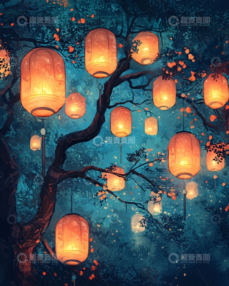 高清大图下载【趣麦麦图】梦幻树林灯笼