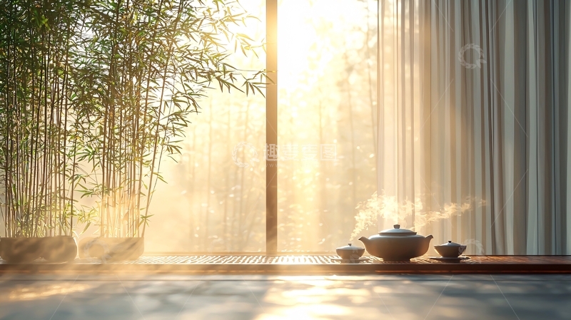 高清大图下载【趣麦麦图】清晨阳光洒进温泉