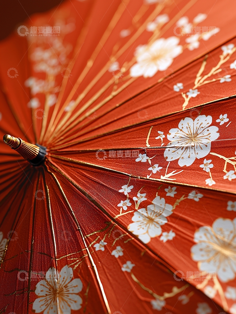 高清大图下载【趣麦麦图】红底白花油纸伞