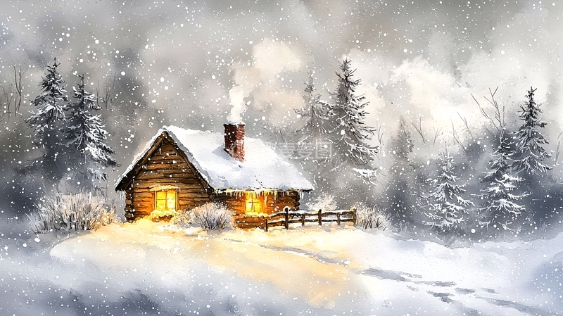 高清大图下载【趣麦麦图】雪夜小屋