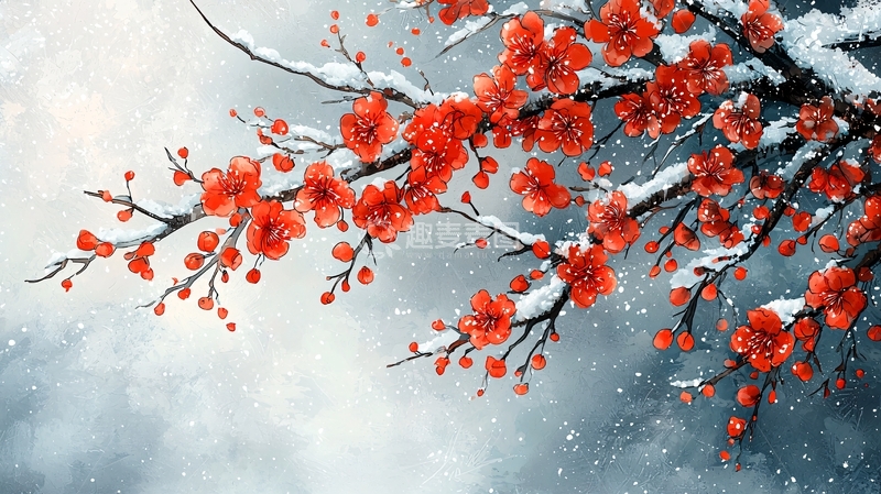 高清大图下载【趣麦麦图】雪中红梅