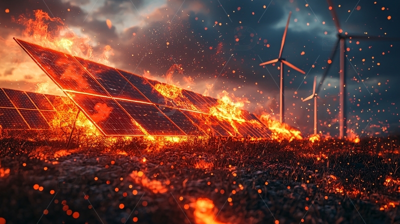 高清大图下载【趣麦麦图】燃烧的太阳能电池板