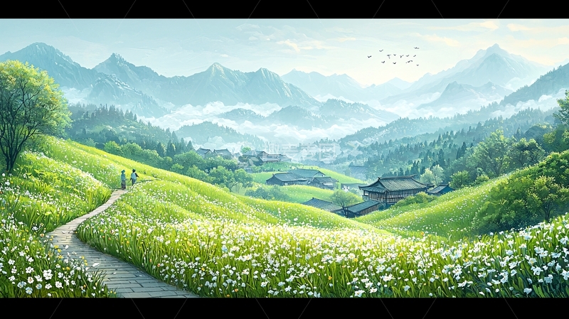 高清大图下载【趣麦麦图】绿色田园山脉风景