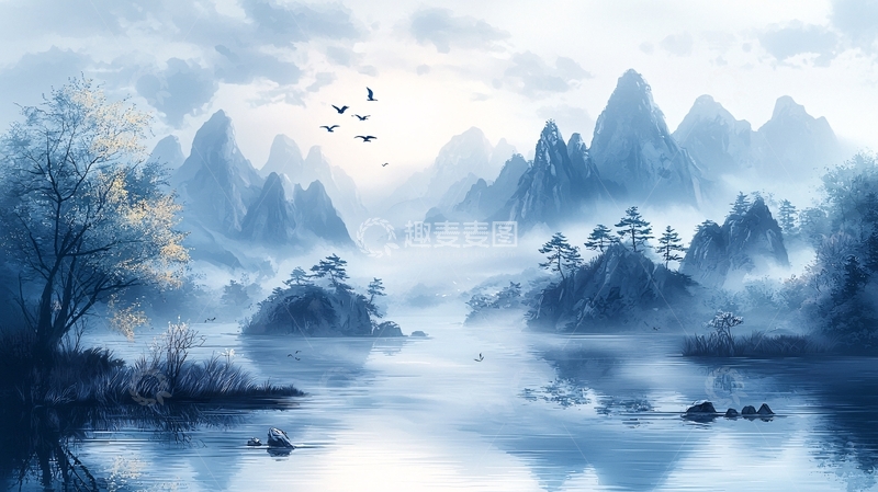 高清大图下载【趣麦麦图】水墨山水画628