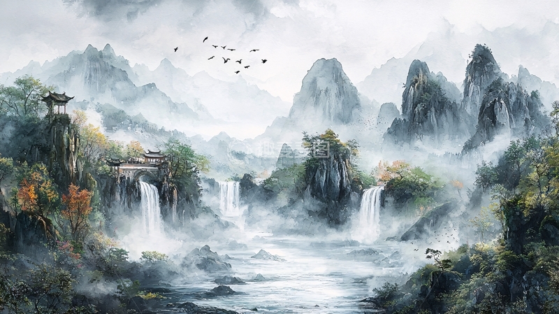 高清大图下载【趣麦麦图】水墨山水画624