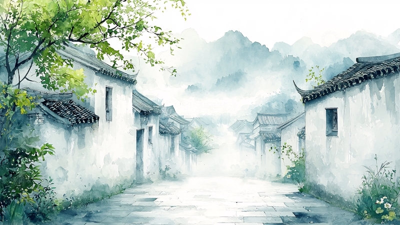 高清大图下载【趣麦麦图】水墨风徽派建筑乡村风景