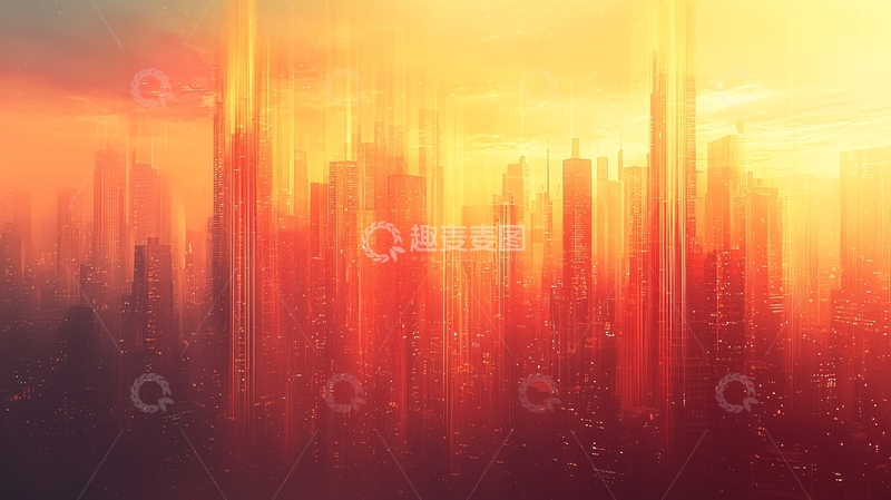 高清大图下载【趣麦麦图】夕阳下的未来城市剪影