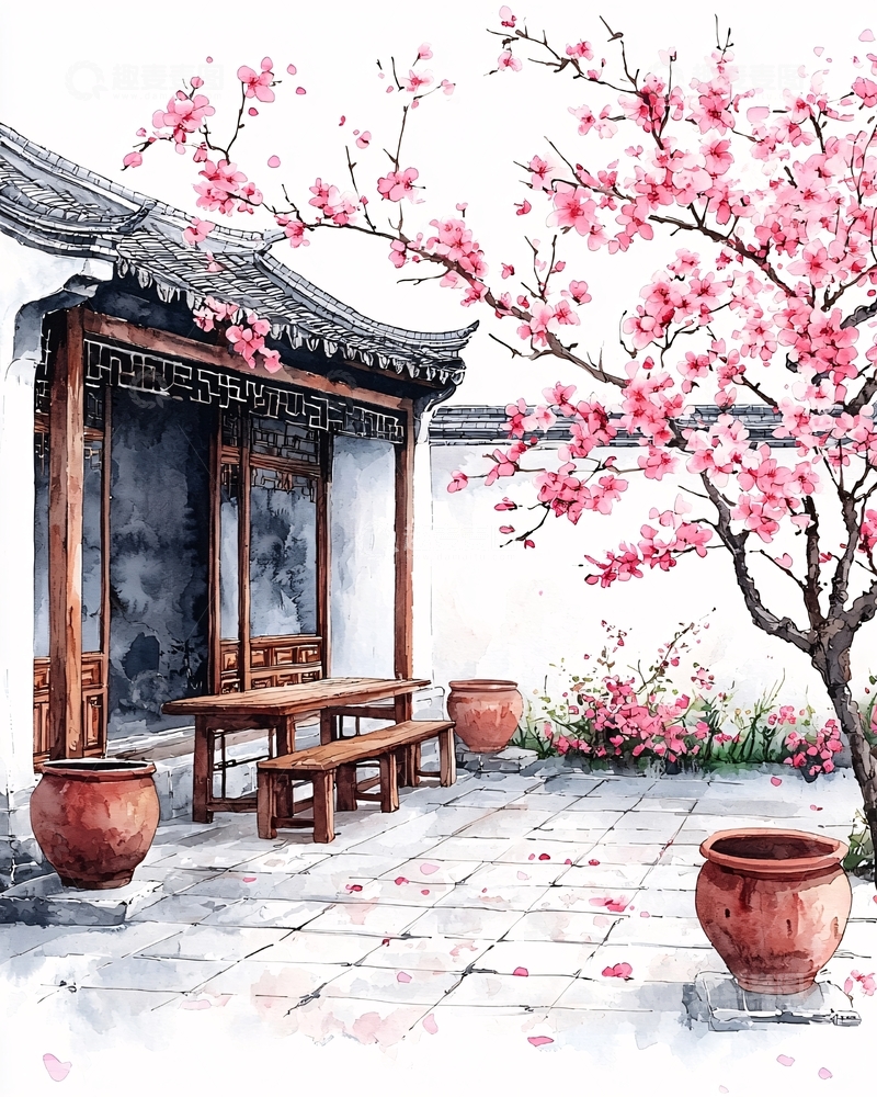 高清大图下载【趣麦麦图】水墨画庭院