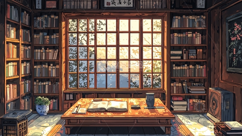 高清大图下载【趣麦麦图】温暖阳光洒满书桌