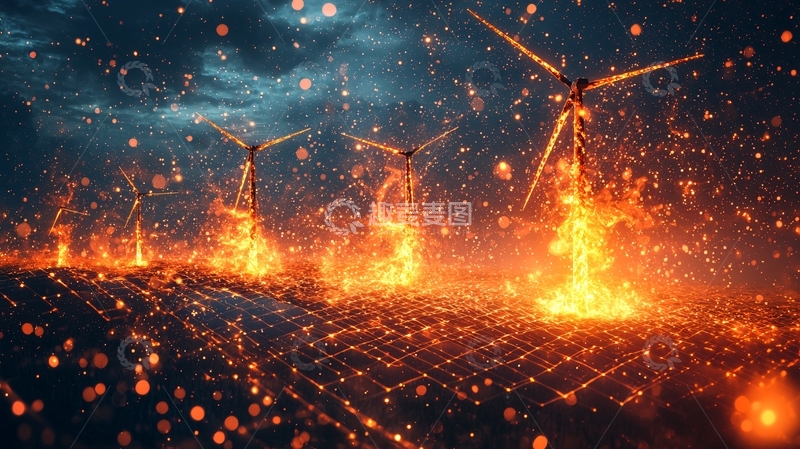 高清大图下载【趣麦麦图】燃烧的风力发电机