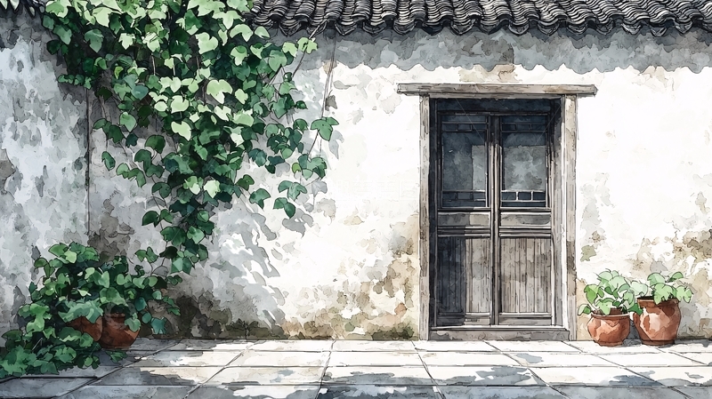 高清大图下载【趣麦麦图】老旧房屋门前绿植