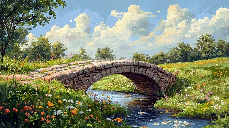 高清大图下载【趣麦麦图】田园风光小桥流水