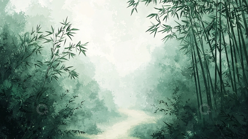 高清大图下载【趣麦麦图】水墨竹林小路