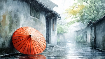 雨中老街红伞