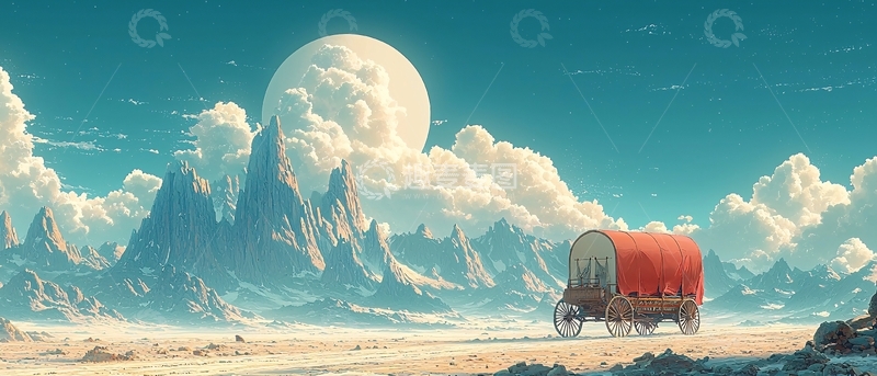 高清大图下载【趣麦麦图】月色下的红色马车