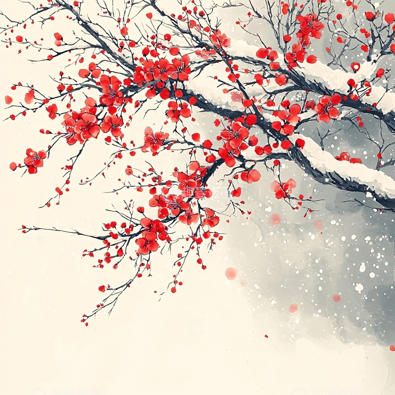 高清大图下载【趣麦麦图】雪中红梅