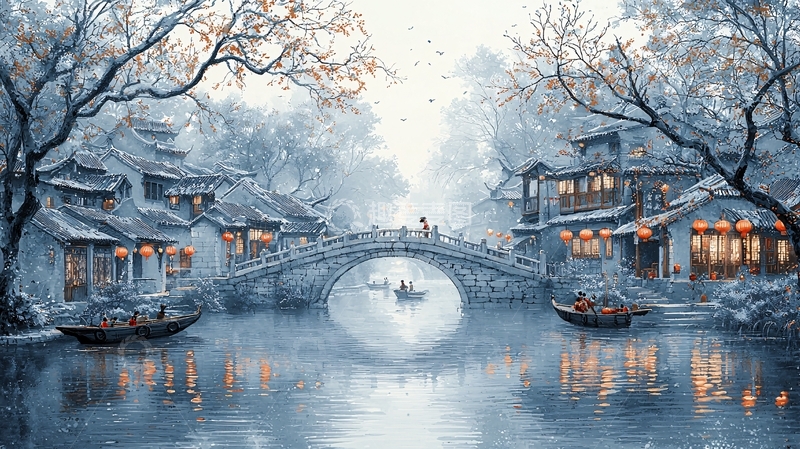 高清大图下载【趣麦麦图】水墨江南雪景