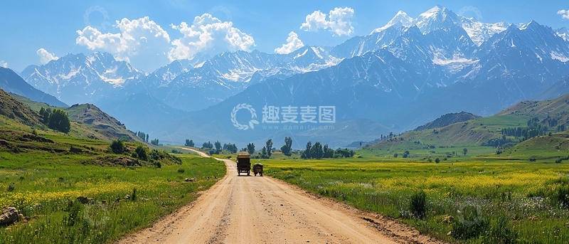高清大图下载【趣麦麦图】田园风光雪山公路
