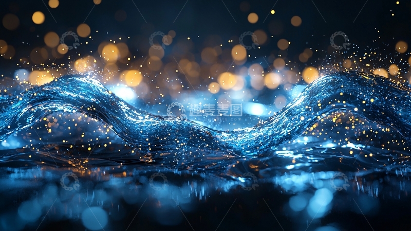 高清大图下载【趣麦麦图】深蓝色波浪与金色光斑