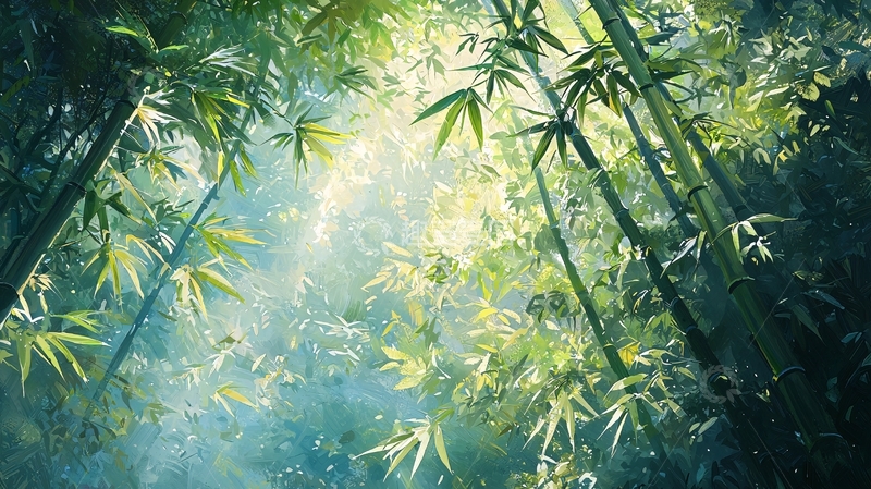 高清大图下载【趣麦麦图】阳光透过竹林