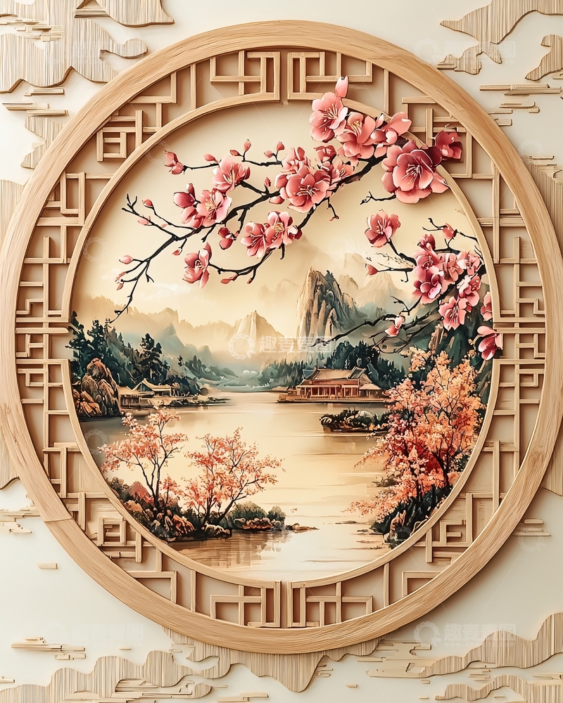 高清大图下载【趣麦麦图】中式圆形山水画