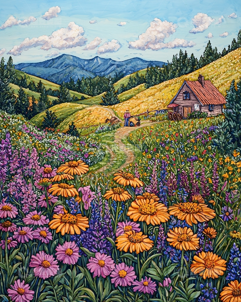 高清大图下载【趣麦麦图】山间小屋鲜花盛开