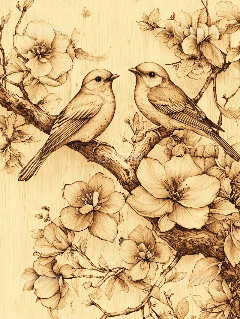 高清大图下载【趣麦麦图】木雕双鸟