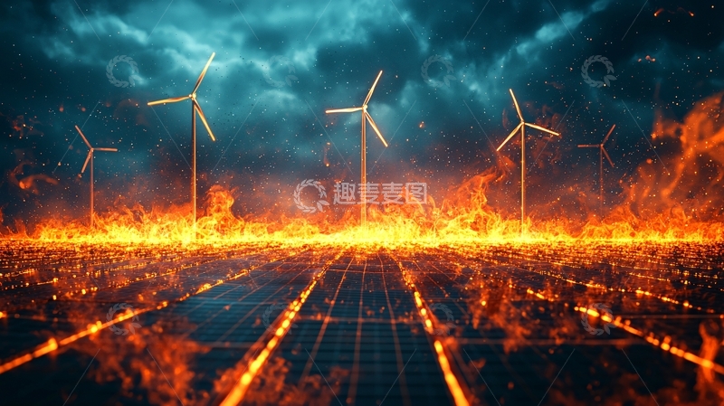 高清大图下载【趣麦麦图】燃烧的风力发电机