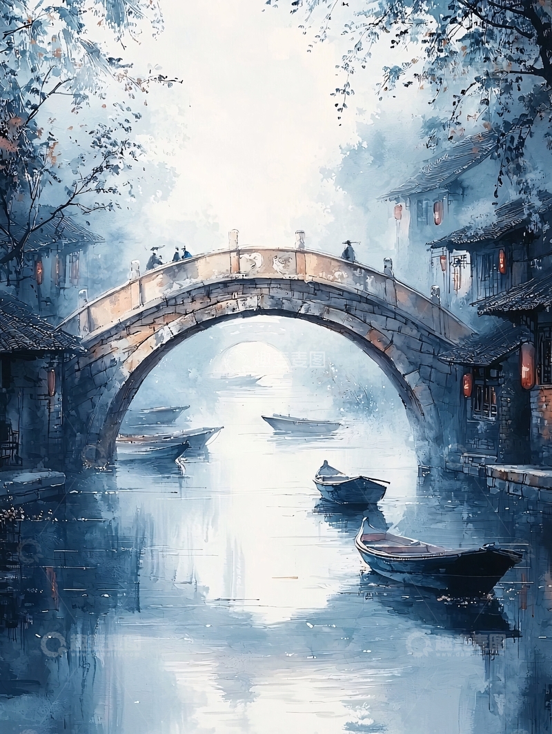 高清大图下载【趣麦麦图】水墨江南小桥流水人家