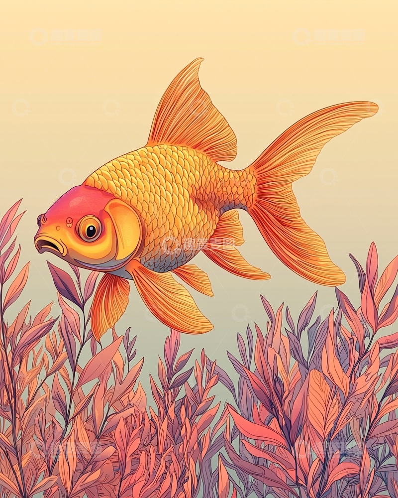 高清大图下载【趣麦麦图】手绘金鱼