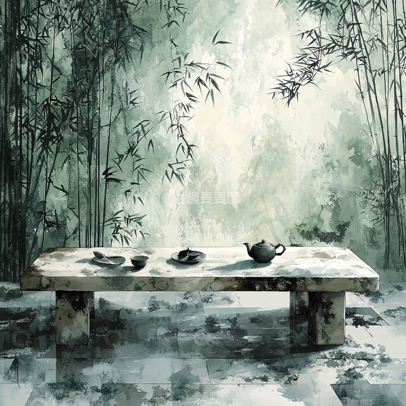 高清大图下载【趣麦麦图】竹林茶席