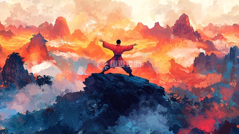 高清大图下载【趣麦麦图】山巅练功的人影