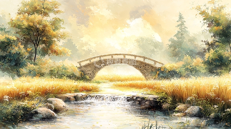 高清大图下载【趣麦麦图】秋日田园小桥流水