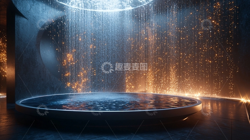 高清大图下载【趣麦麦图】蓝色光晕下的水池