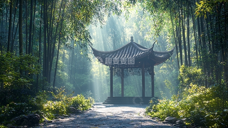 高清大图下载【趣麦麦图】竹林小亭