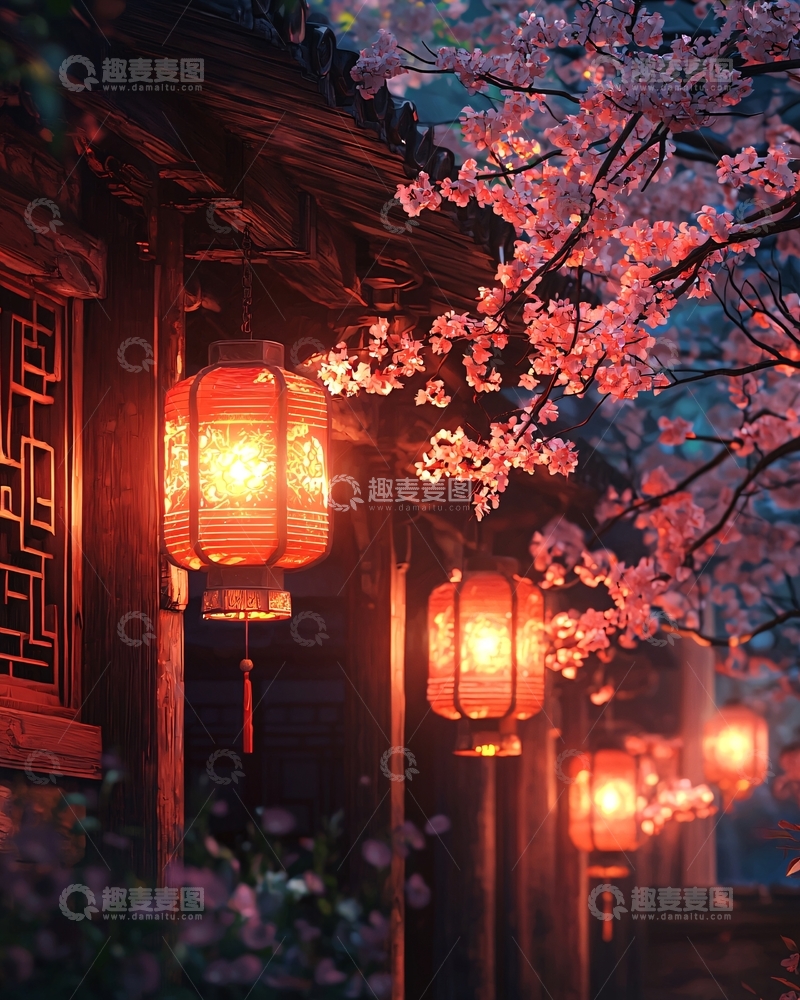 高清大图下载【趣麦麦图】中式庭院夜景