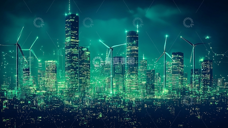高清大图下载【趣麦麦图】夜幕下的绿色环保未来城市