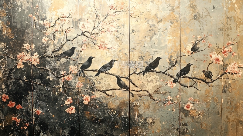 高清大图下载【趣麦麦图】水墨风鸟儿栖枝