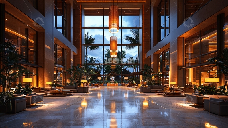 高清大图下载【趣麦麦图】高端酒店大堂夜景