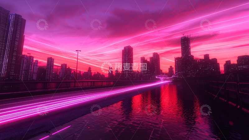高清大图下载【趣麦麦图】粉色城市夜景