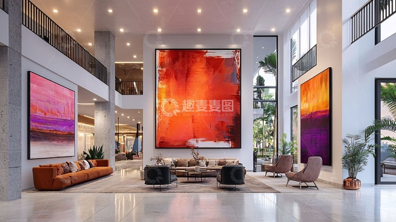 高清大图下载【趣麦麦图】现代酒店大堂抽象画