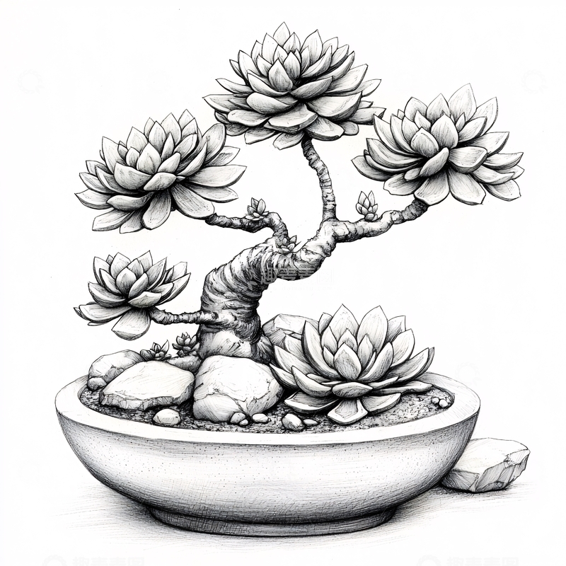 高清大图下载【趣麦麦图】多肉盆栽手绘图