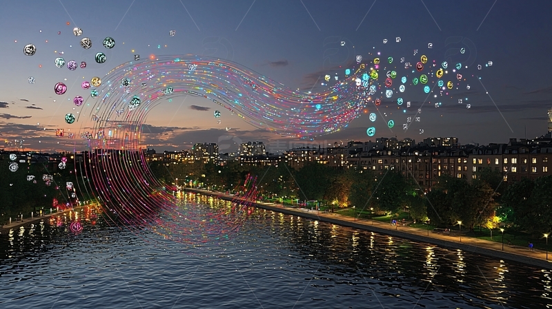 高清大图下载【趣麦麦图】-夜空城市灯光秀气球