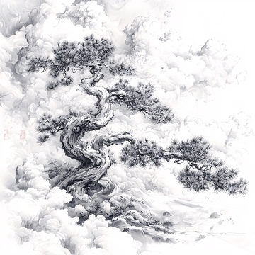 水墨松树