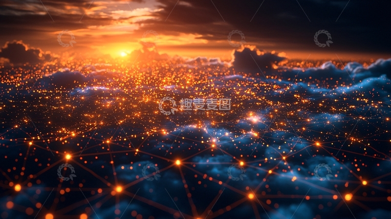 高清大图下载【趣麦麦图】日落云层上的网络连接